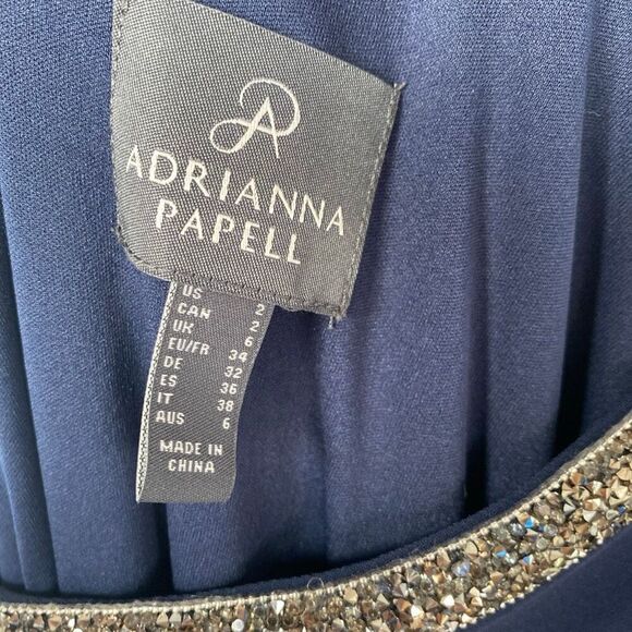 Adrianna Papell One-Shoulder Jersey Gown Navy Blue Sz 2 - Picture 12 of 13